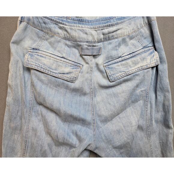 Free People Womens Small Blue Jean Denim Jumpsuit Romper Pockets Belt Go West - Picture 11 of 16